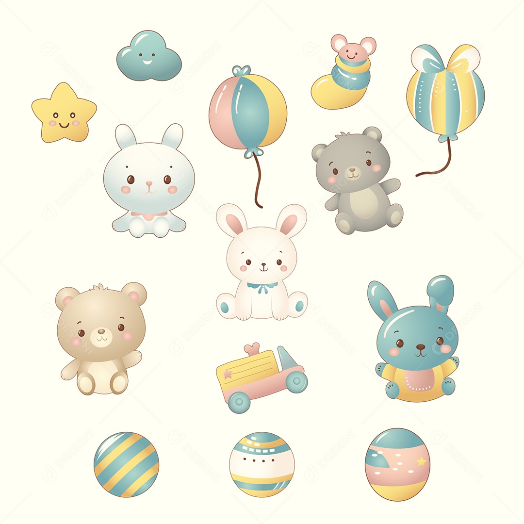 Coleção Sweet Baby Doce Bebê Ursinhos de Pelúcia Ilustração Vetor EPS