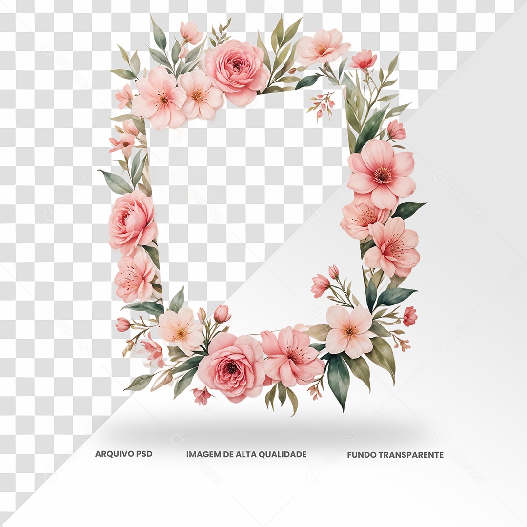 Moldura De Flor Rosa Elemento 3D  para Composição PSD