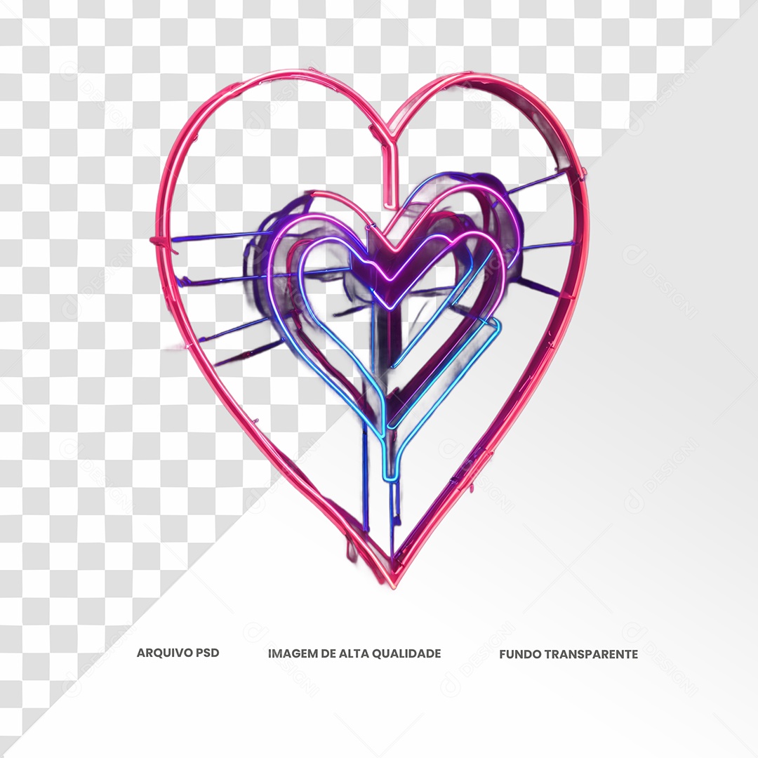 Letreiro De Néon Em Forma De Coração Elemento 3D  para Composição PSD