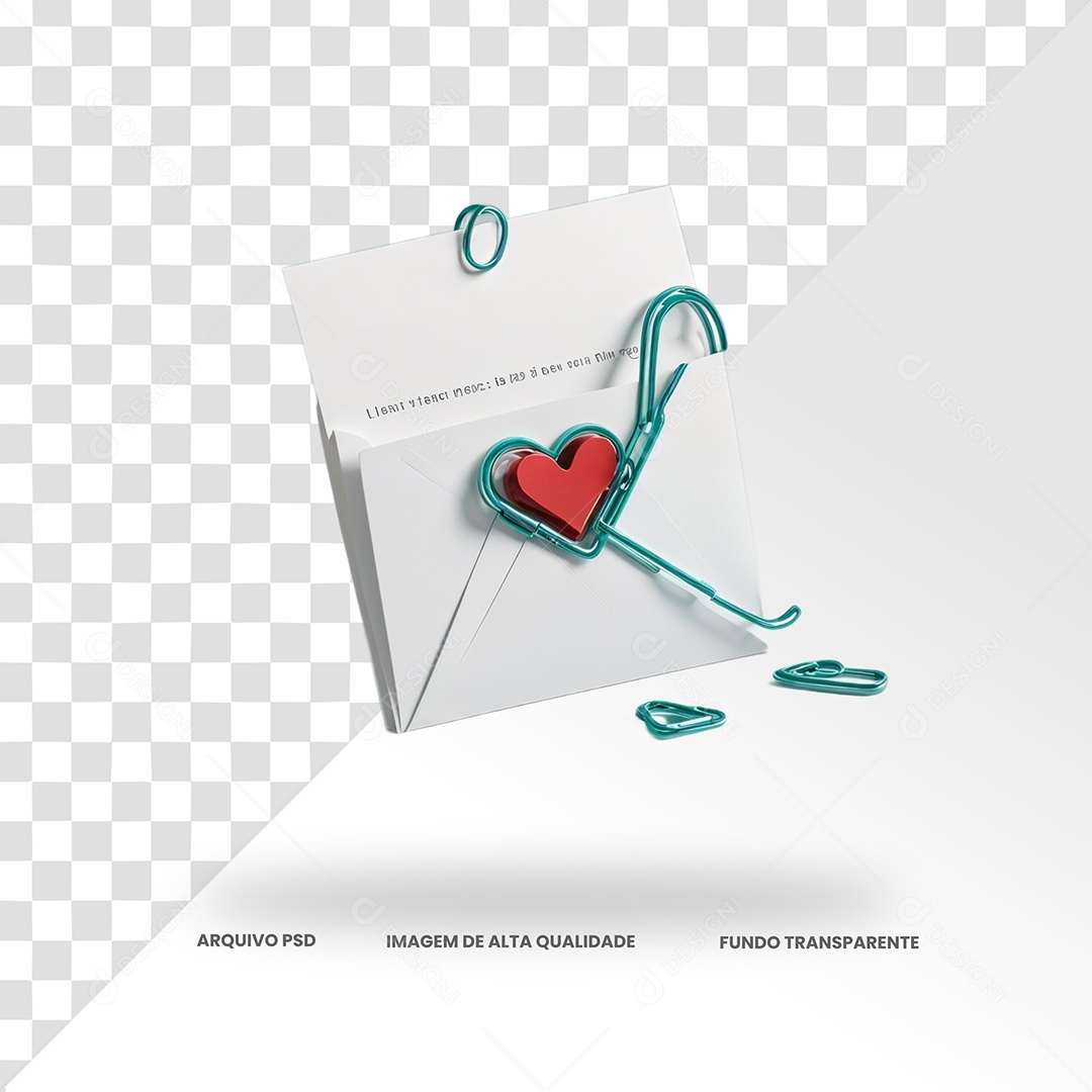 Carta envelope Elemento 3D  para Composição PSD