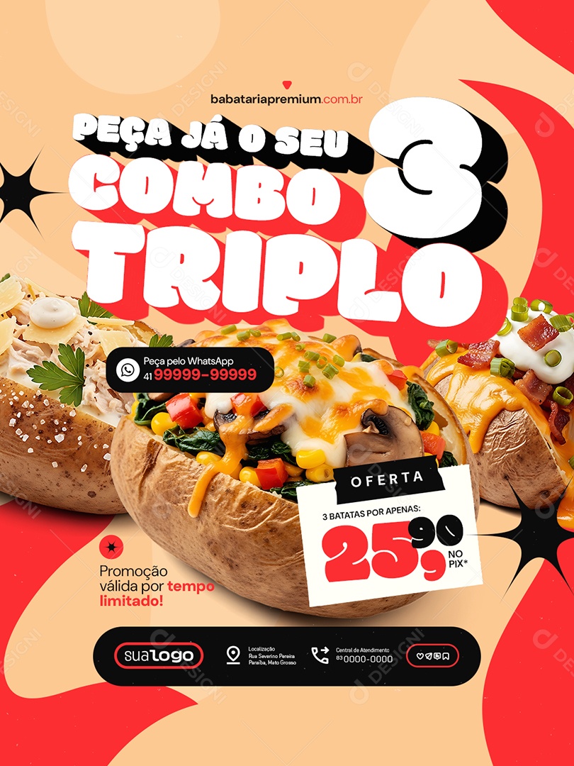 Batata Recheada Peça Já o Seu Combo Triplo Social Media PSD Editável