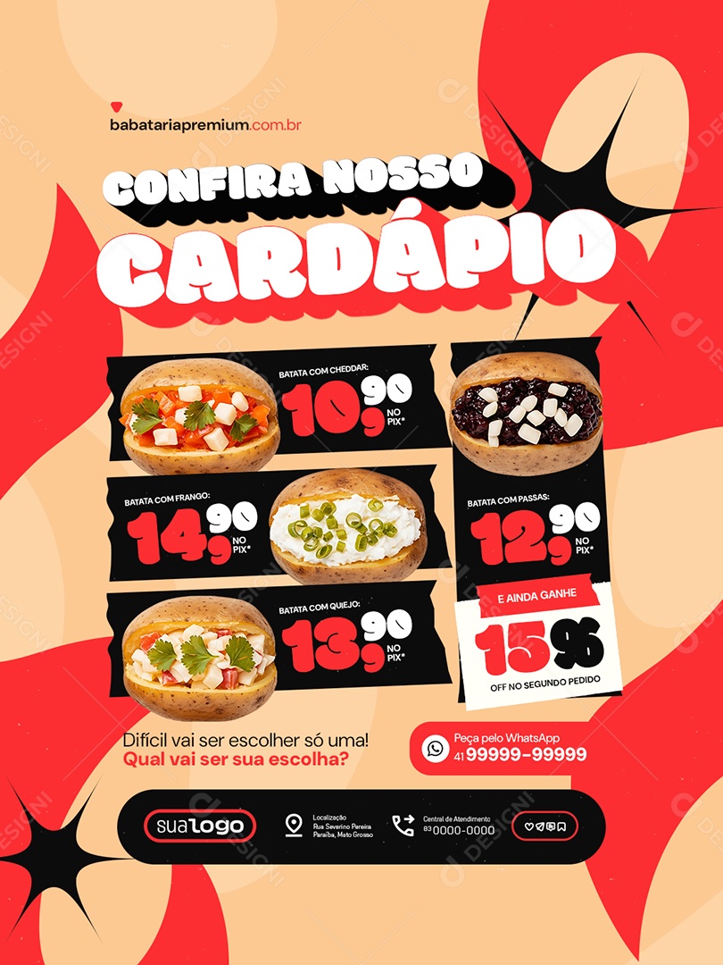 Batata Recheada Confira Nosso Cardápio Social Media PSD Editável