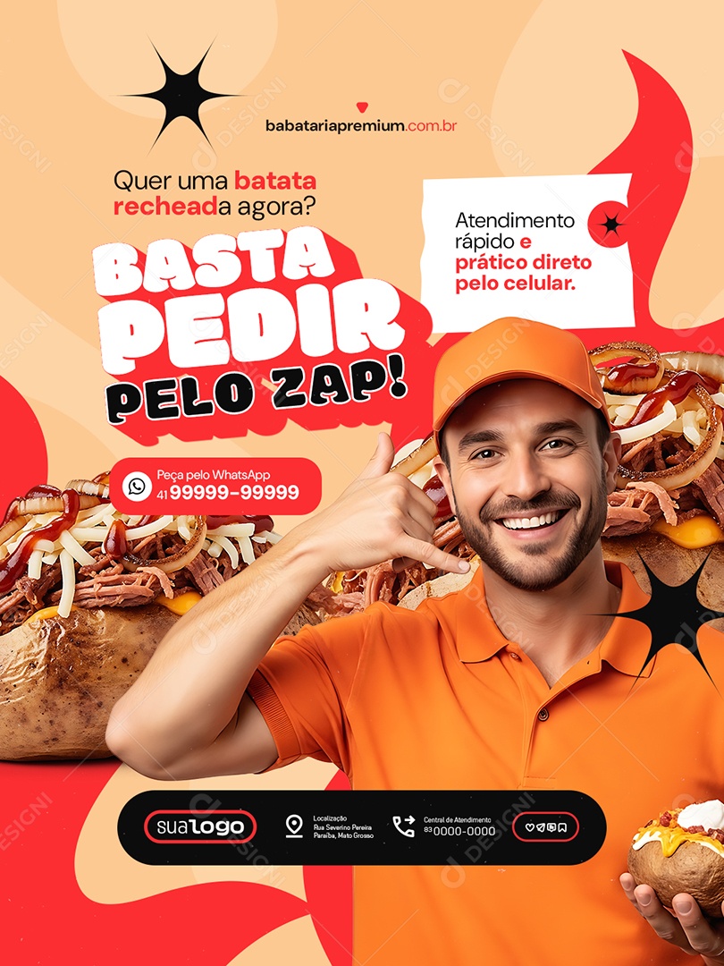 Batata Recheada Basta Pedir Pelo Zap Social Media PSD Editável