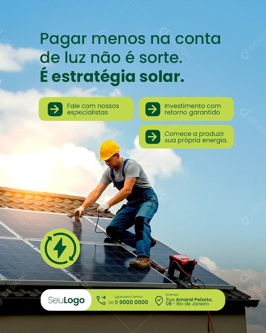 Energia Solar Pagar Menos na Conta de Luz Social Media PSD Editável