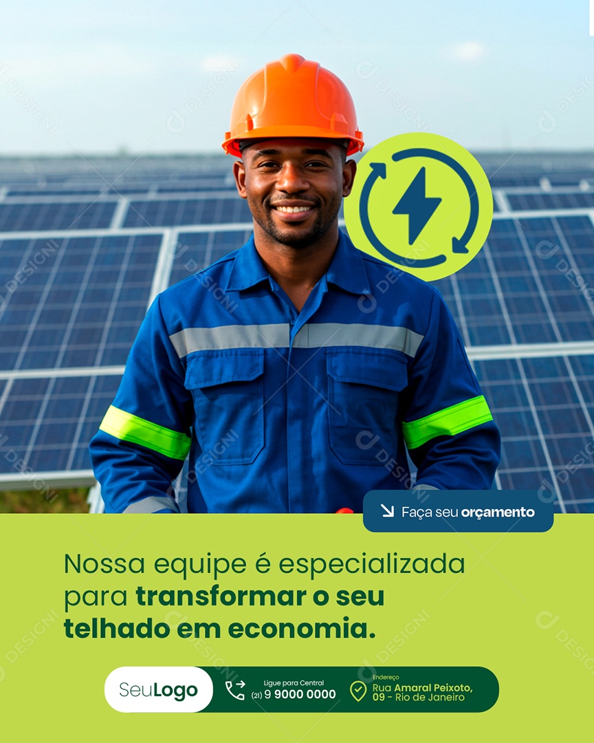 Energia Solar Nossa Equipe é Especializada Social Media PSD Editável