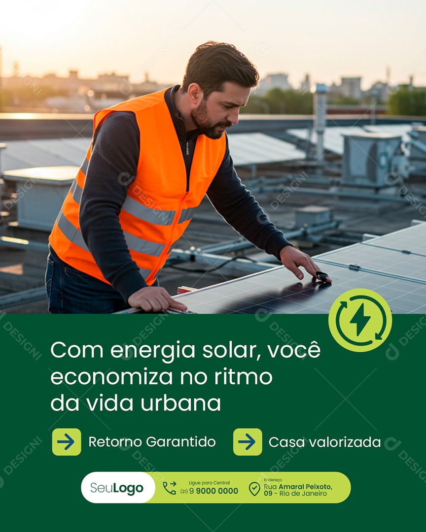 Com Energia Solar Você Economiza Social Media PSD Editável