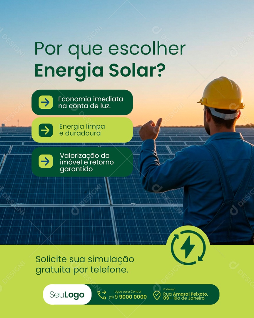 Por Que Escolher Energia Solar Social Media PSD Editável