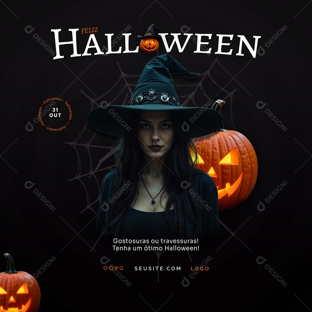 Feliz Halloween Dia das Bruxas Social Media PSD Editável