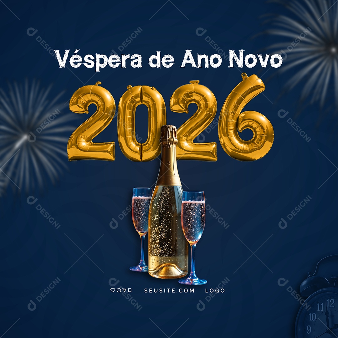Véspera 2026 Ano Novo 01 de Janeiro Social Media PSD Editável