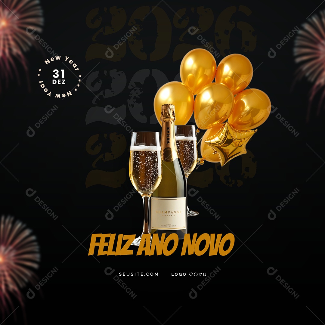 Um Feliz 2026 Ano Novo 01 de Janeiro Social Media PSD Editável