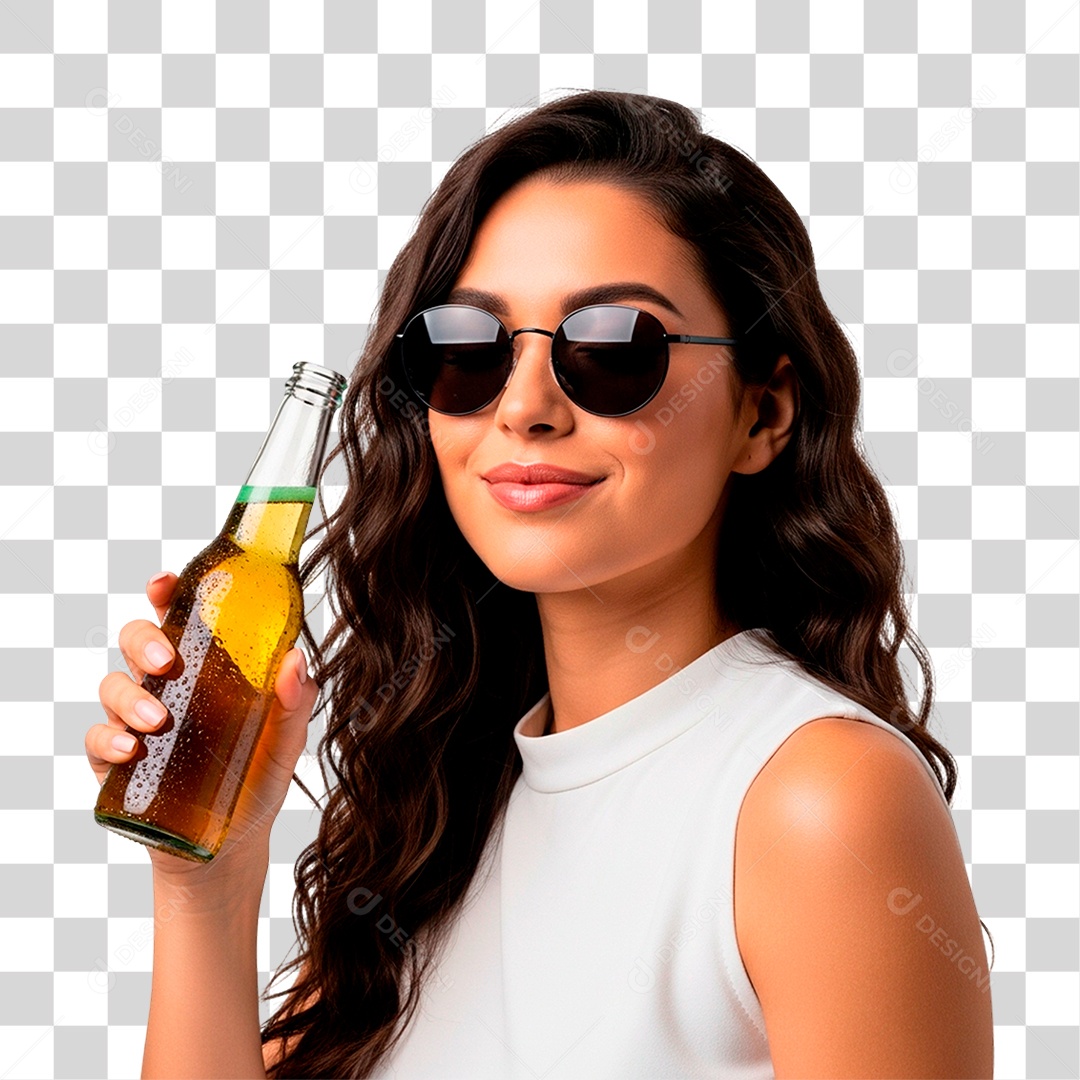 Mulher Segurando Garrafa de Cerveja PNG Transparente