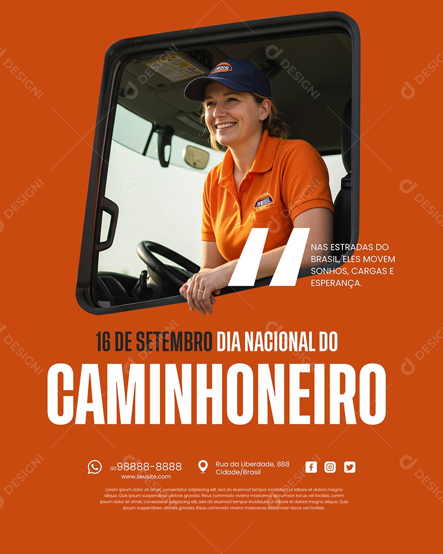 Feliz Dia do Caminhoneiro 16 de Setembro Social Mídia PSD Editável