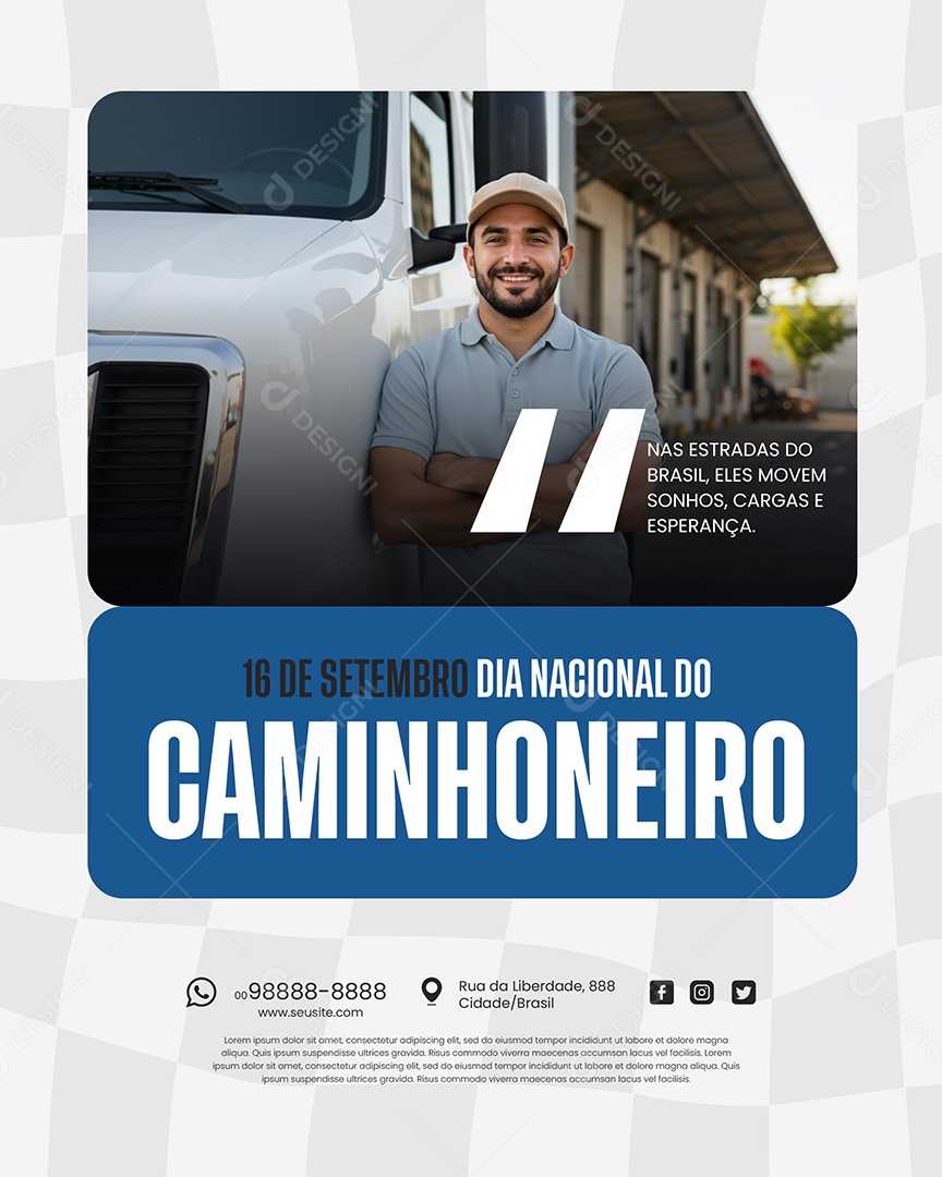Feliz Dia do Caminhoneiro 16 de Setembro Social Mídia PSD Editável