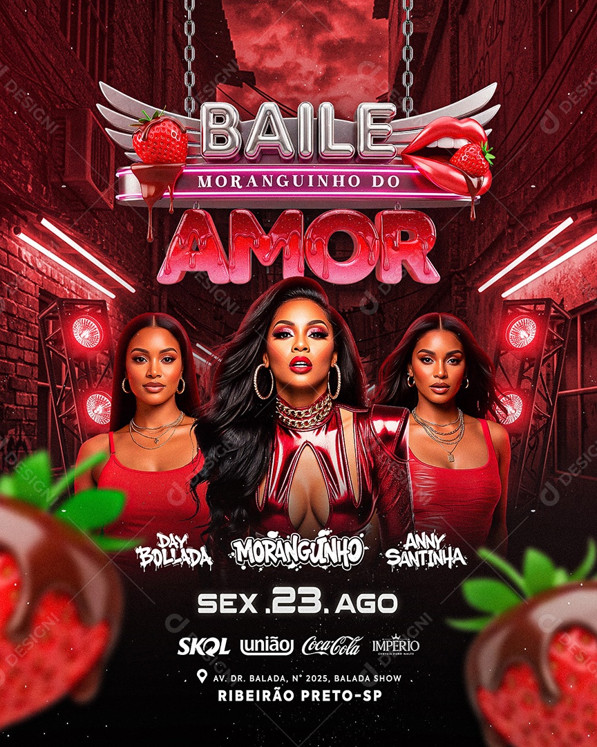 Flyer Baile Moranguinho do Amor Social Media Feed PSD Editável
