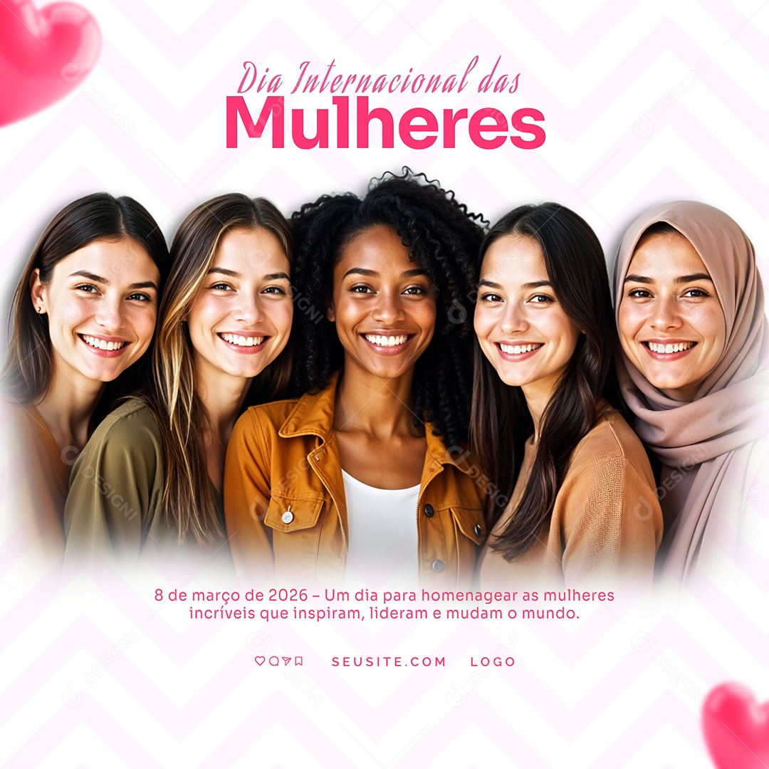 Dia Internacional Das Mulheres 08 de Março Feliz Dia Lindas Social Media PSD Editável