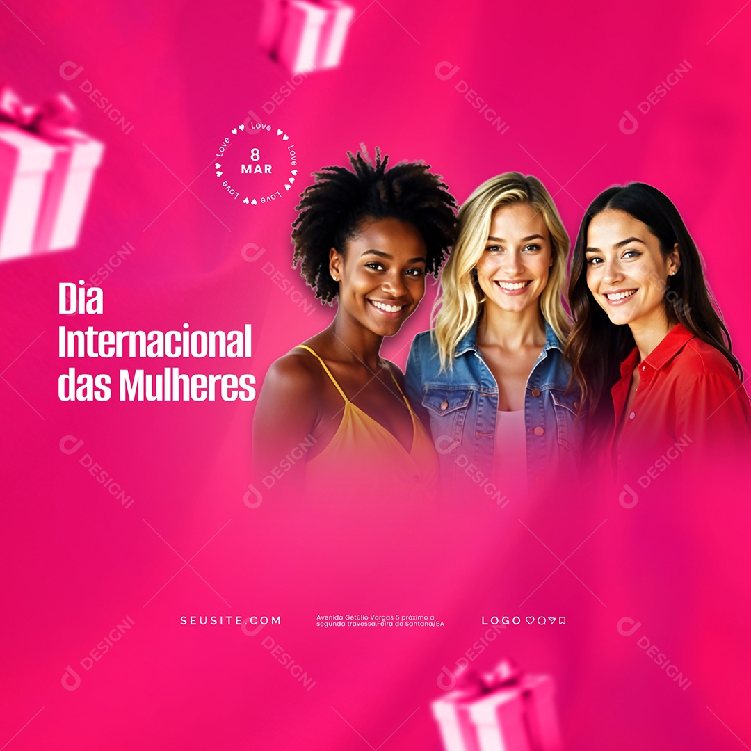 Dia Internacional Das Mulheres 08 de Março Feliz Dia Lindas Social Media PSD Editável
