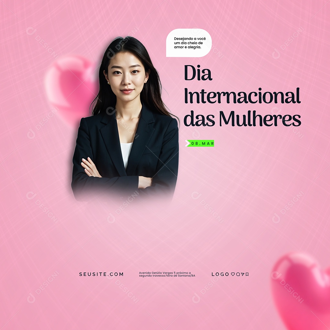 Dia Internacional Das Mulheres 08 de Março Feliz Dia Lindas Social Media PSD Editável