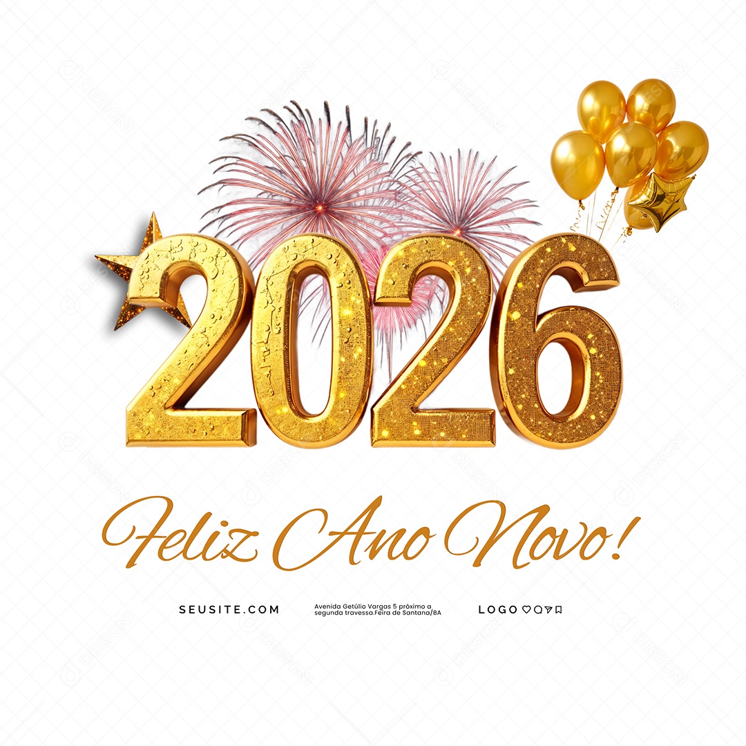 Um Feliz 2026 Ano Novo 01 de Janeiro Social Media PSD Editável