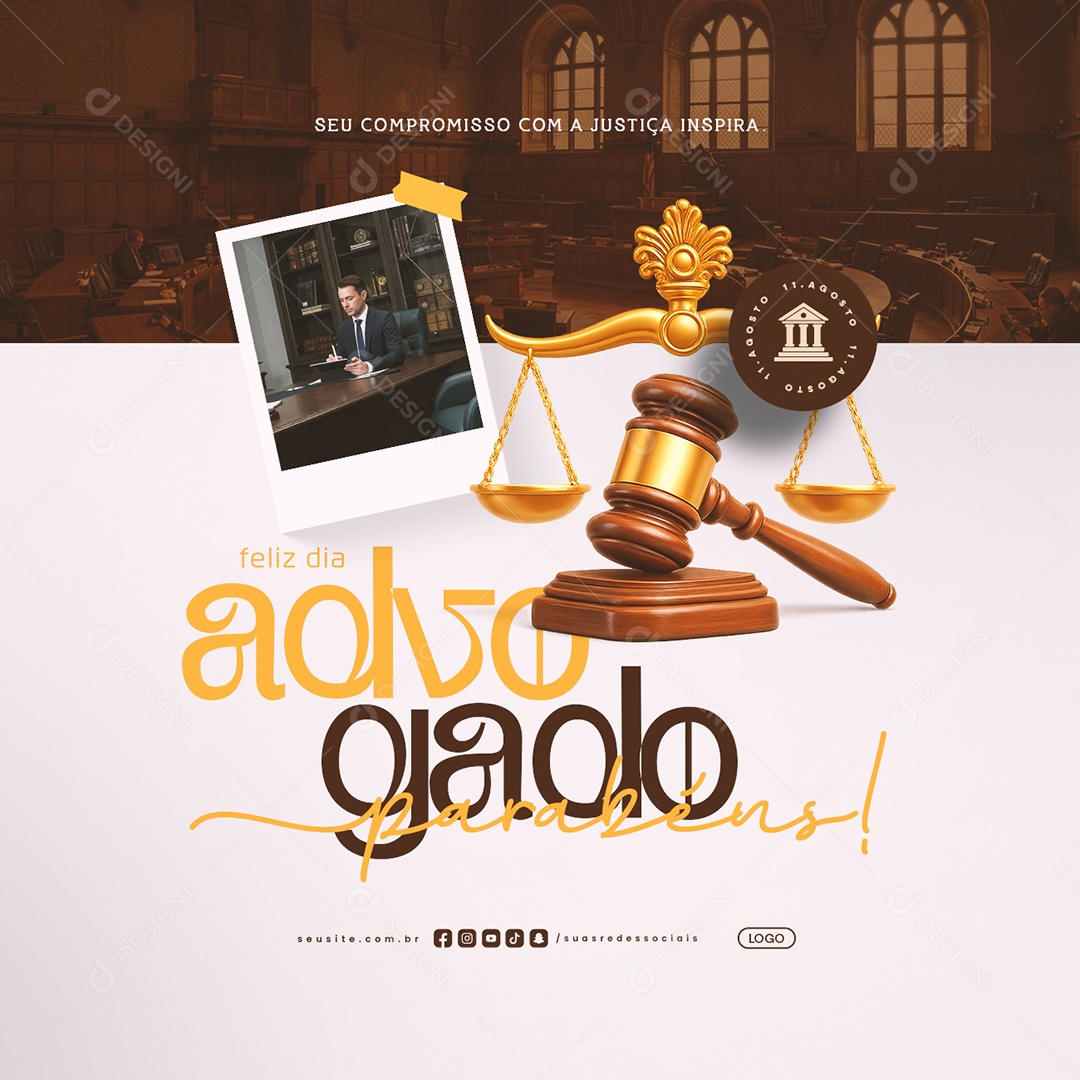 Dia do Advogado 11 de Agosto Parabéns Social Media PSD Editável