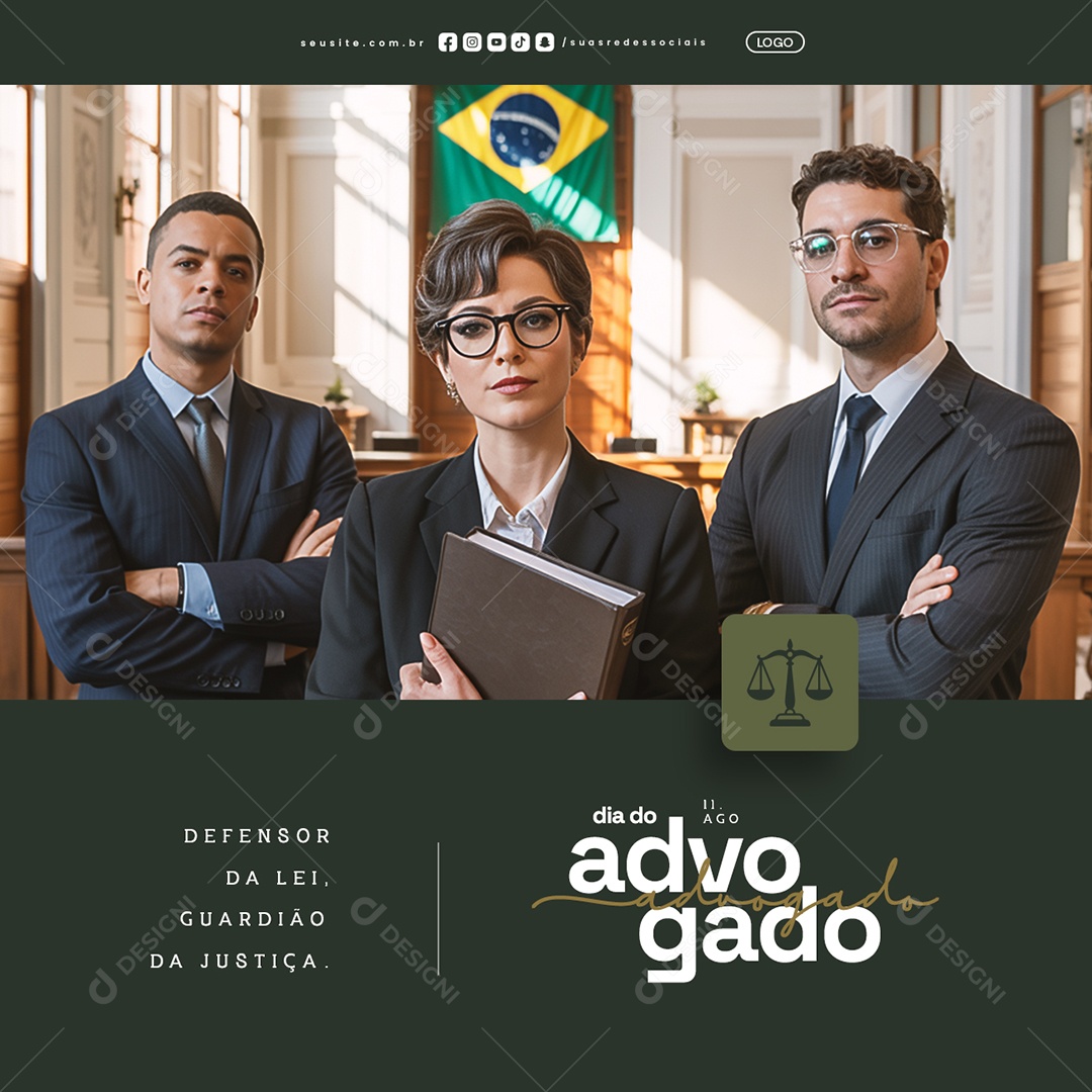 Dia do Advogado 11 de Agosto Defensor da Lei Social Media PSD Editável