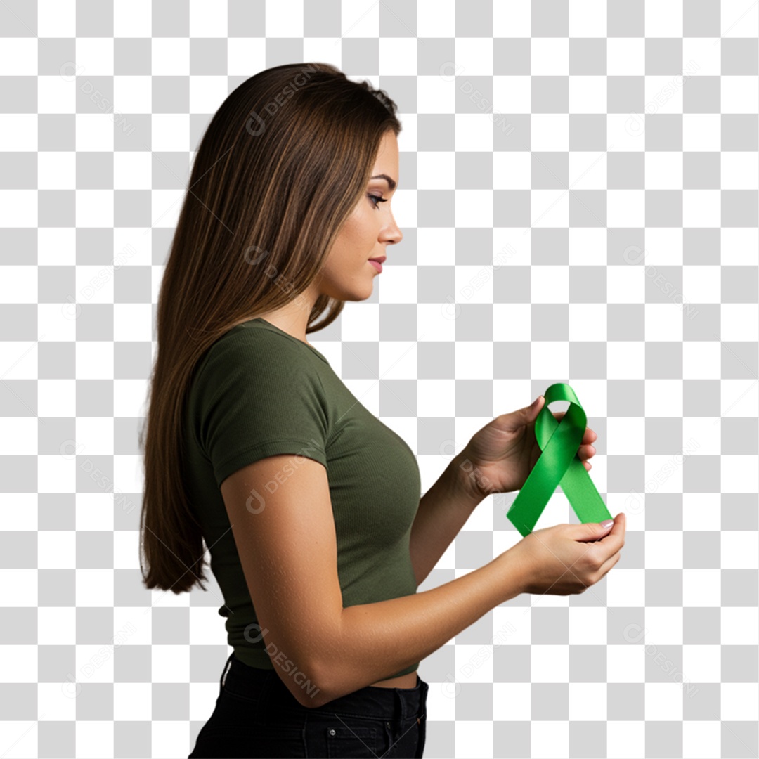 Mulher em Campanha de Conscientização Setembro Verde PNG Transparente