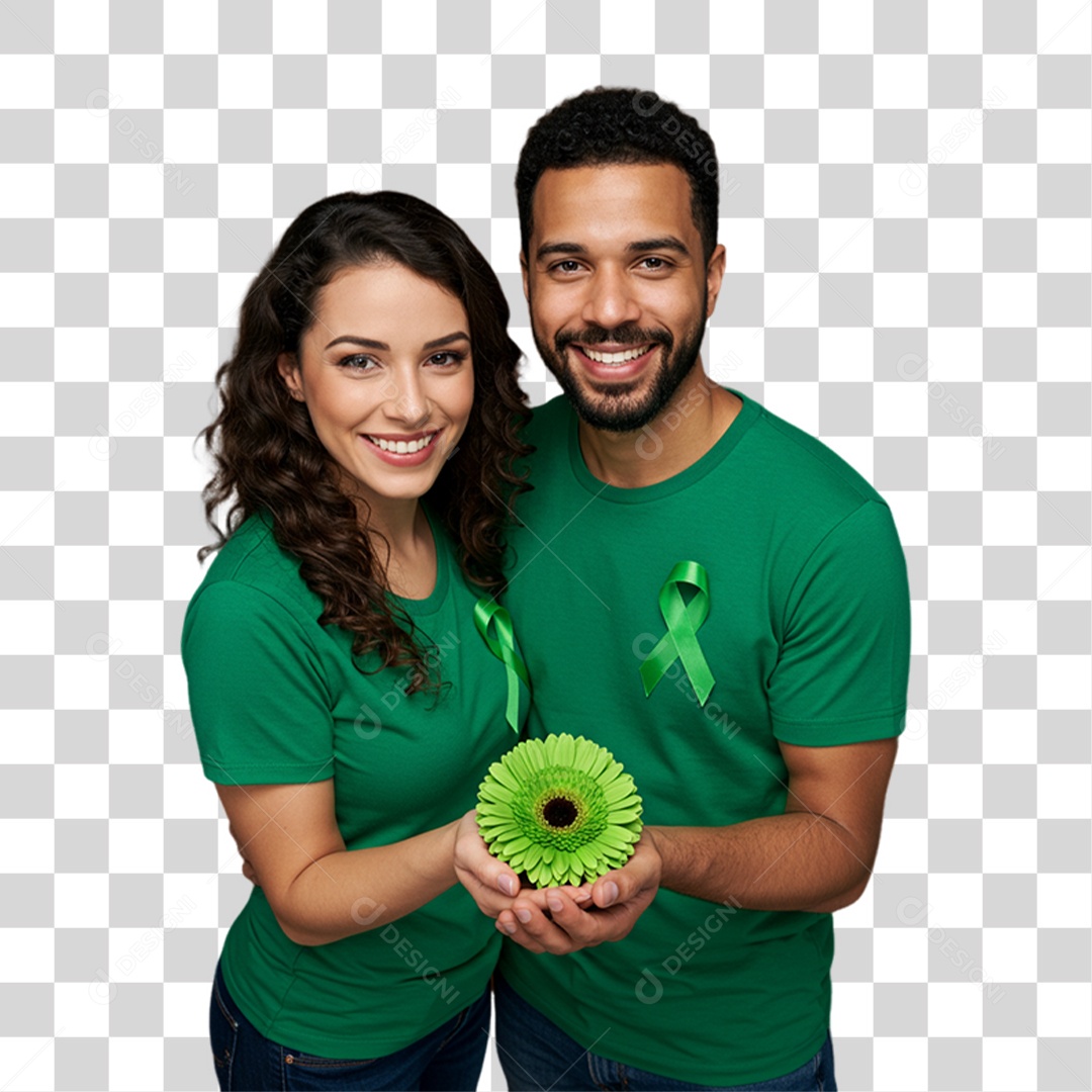 Homem e Mulher em Campanha de Conscientização Setembro Verde PNG Transparente