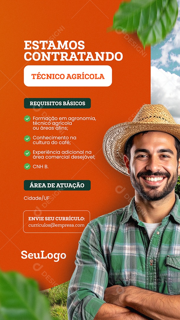Social Media Estamos Contratando Técnico Agrícola Story PSD Editável