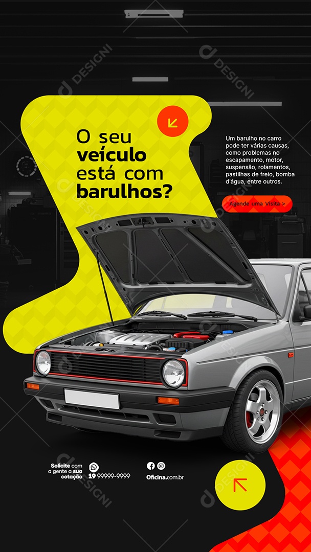 Story Oficina Mecânica O Seu Veículo Está com Barulhos Social Media PSD Editável