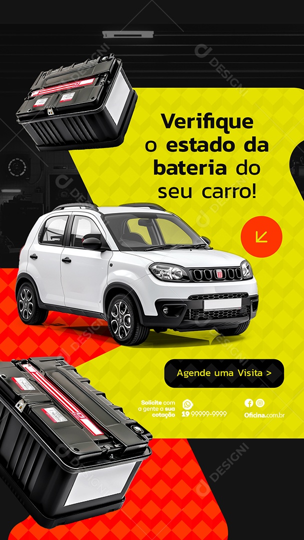 Story Social Media Oficina Mecânica Verifique o Estado da Bateria do Seu Carro PSD Editável