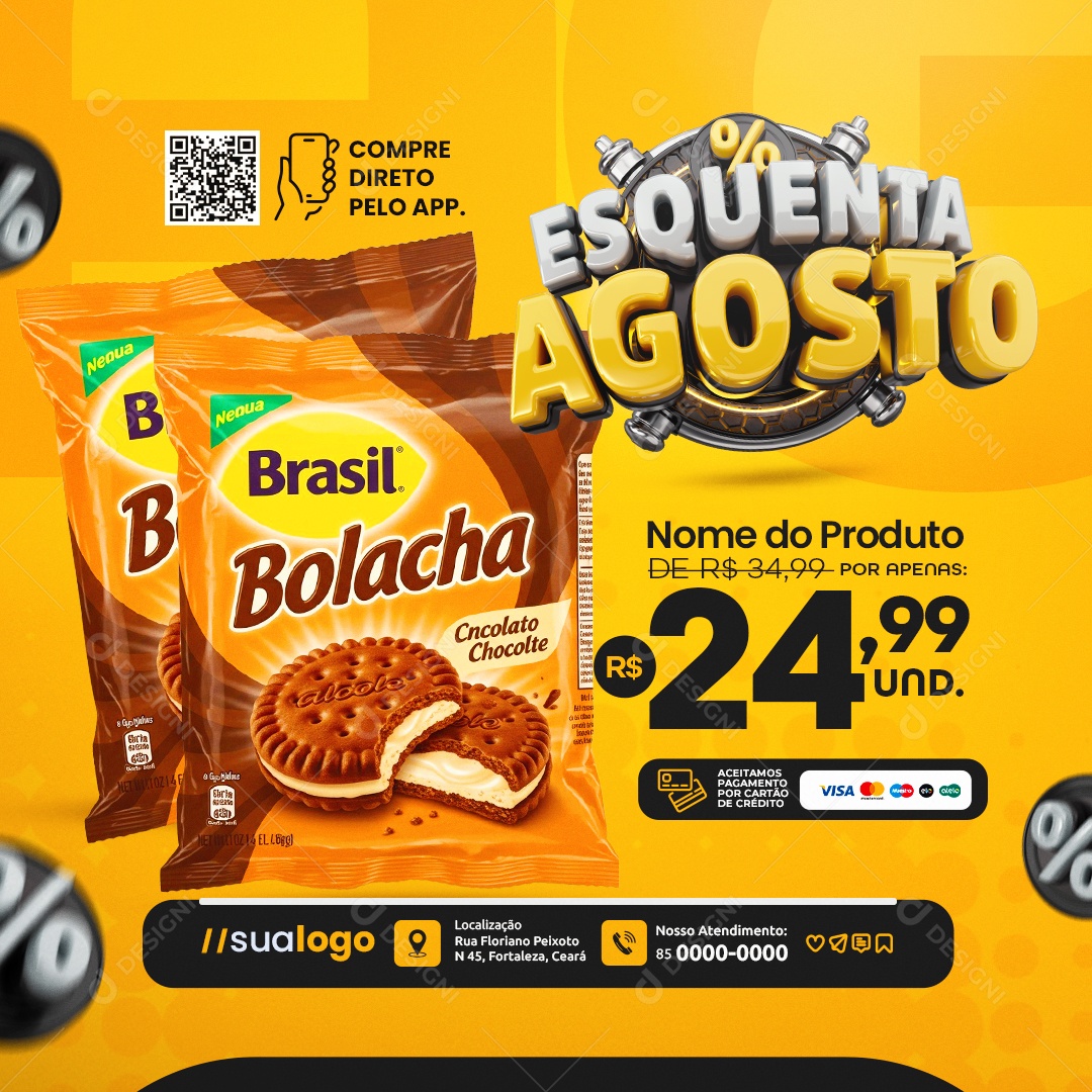 Esquenta Agosto Supermercado Bolacha Compre Direto Pelo App Social Media PSD Editável