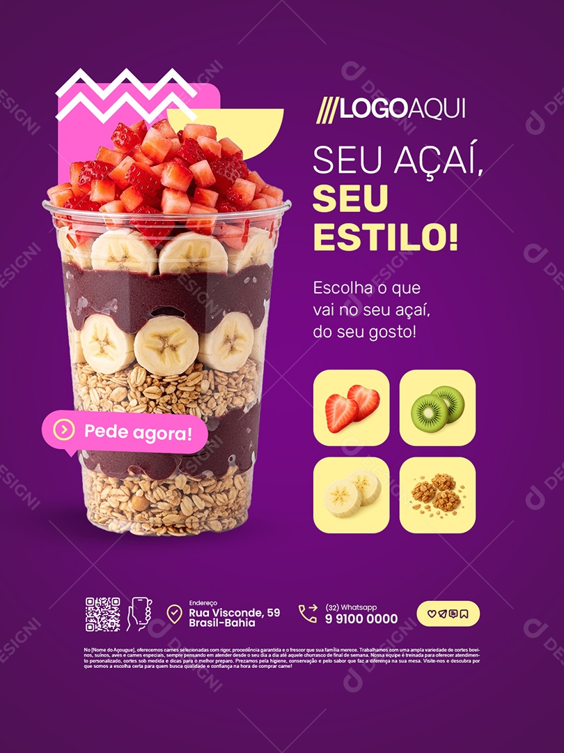 Açaiteria Seu Açaí Seu Estilo Social Media PSD Editável