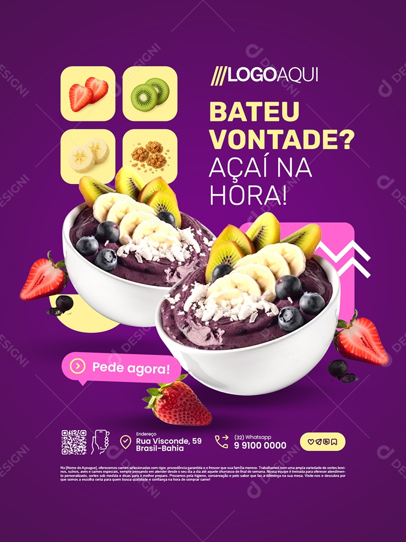 Açaiteria Bateu Vontade Açaí na Hora Social Media PSD Editável
