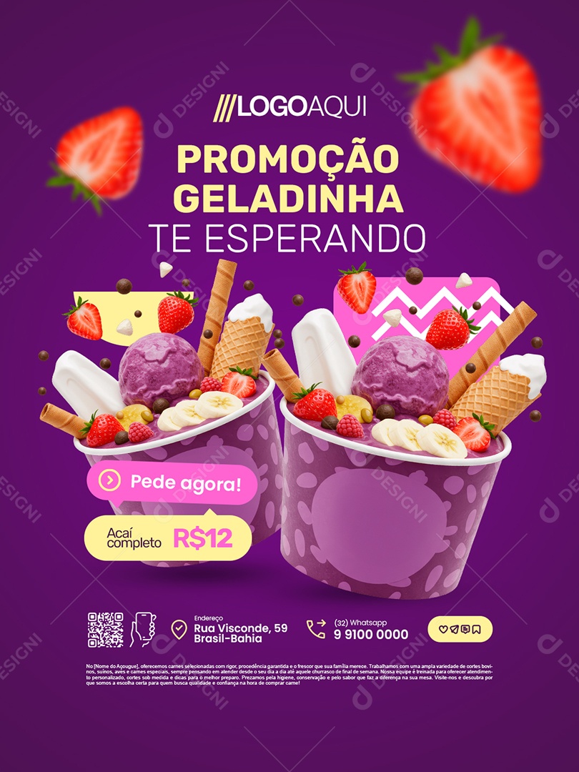 Açaiteria Promoção Geladinha Te Esperando Social Media PSD Editável