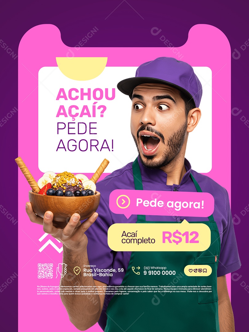 Açaiteria Achou Açaí Pede Agora Social Media PSD Editável