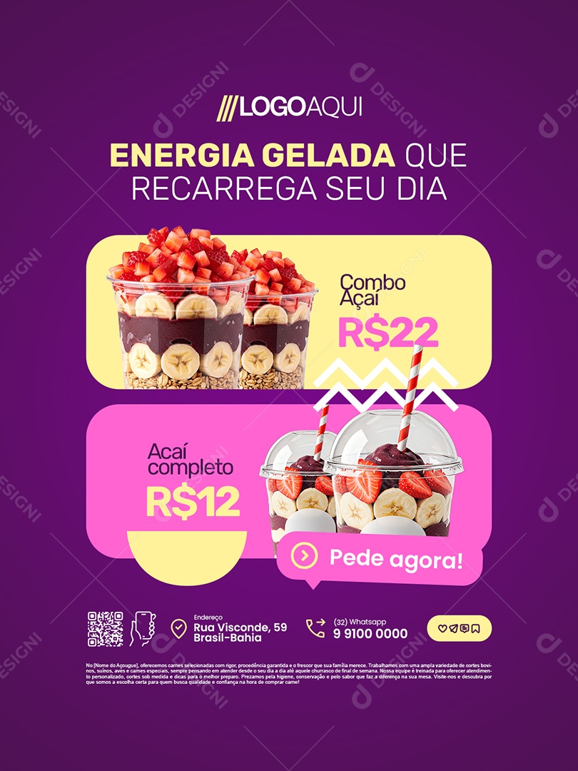 Açaiteria Energia Gelada Combo Açaí Social Media PSD Editável