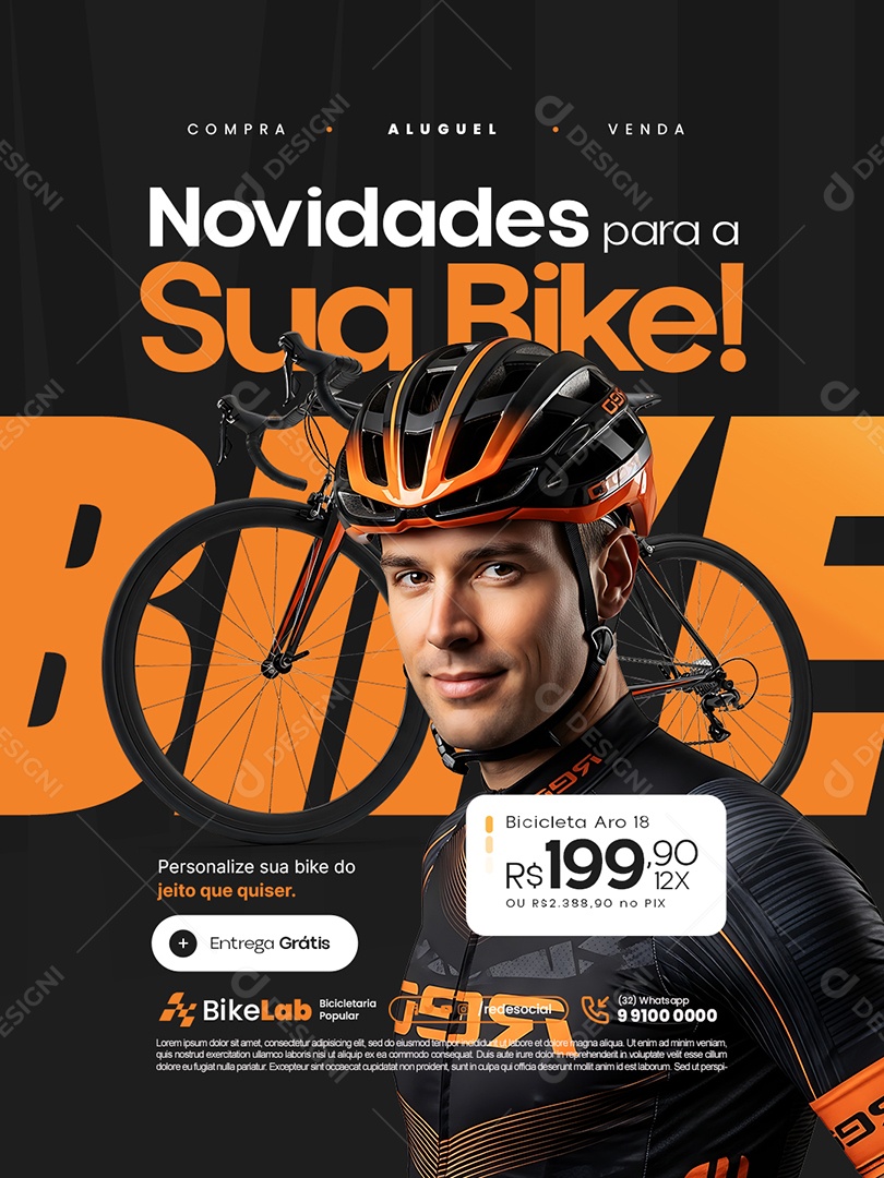 Bicicletaria Novidades para a Sua Bike Social Media PSD Editável