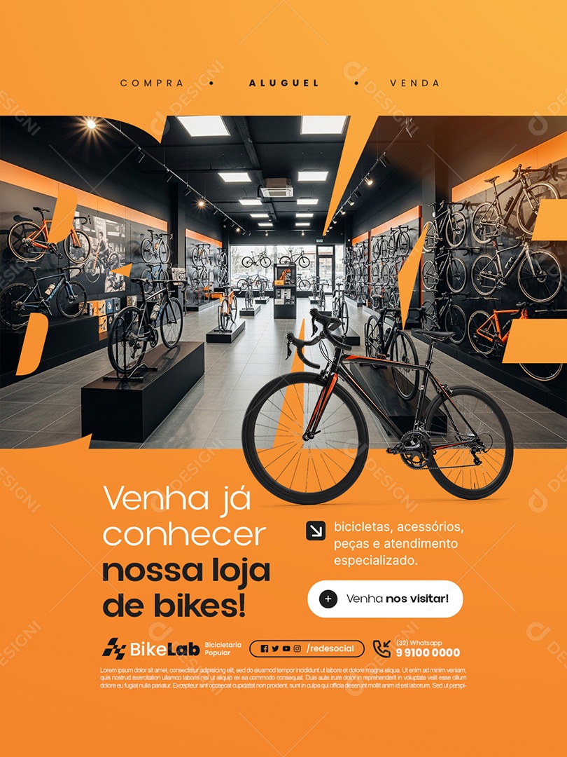 Bicicletaria Venha Já Conhecer Nossa Loja de Bikes Social Media PSD Editável