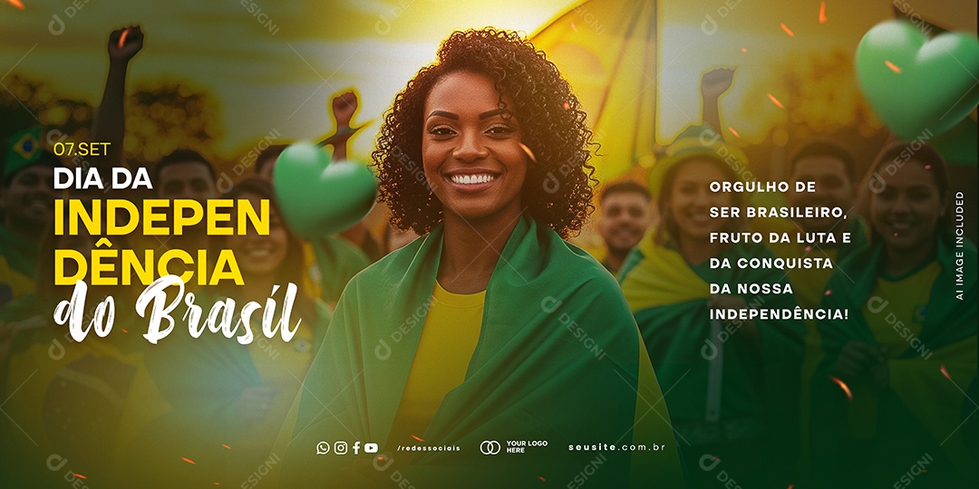 Banner Dia da Independência do Brasil 7 de Setembro Orgulho de Ser Brasileiro Social Media PSD Editável