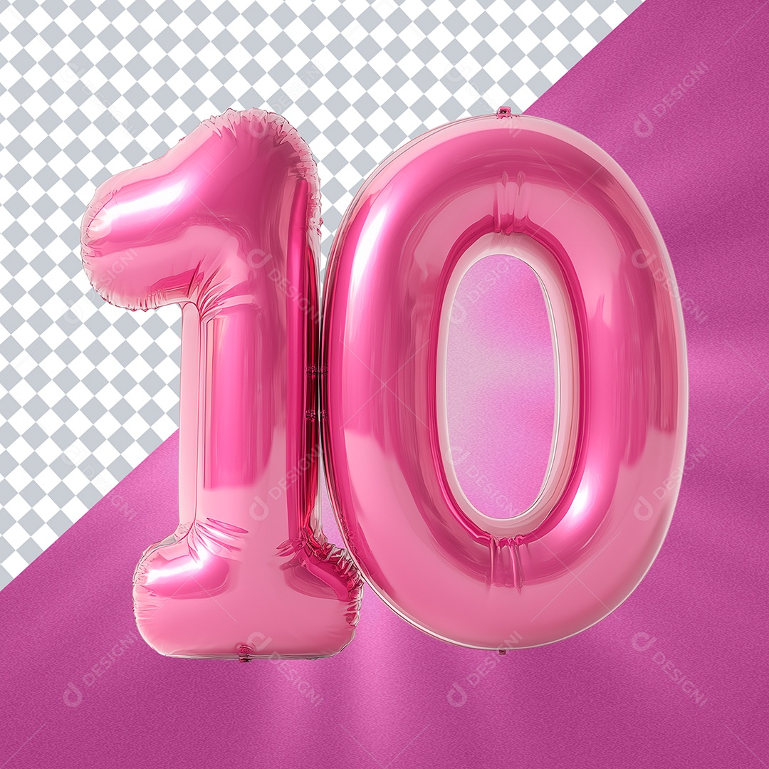 Número 3D 10 Rosa Para Composição PSD