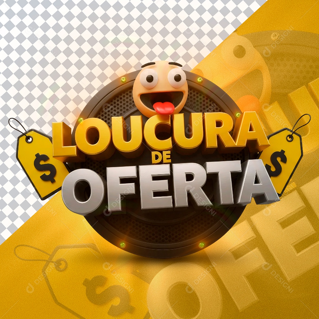Selo 3D Loucura de Ofertas Para Composição PSD