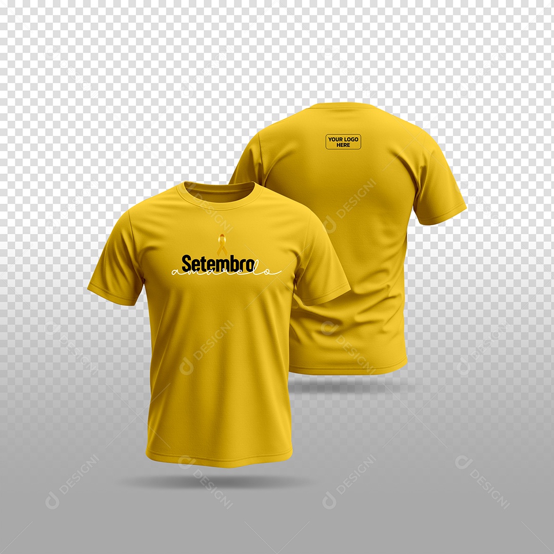 Mockup de Camiseta Amarela Setembro Amarelo Mês de Prevenção ao Suicídio para Composição PSD