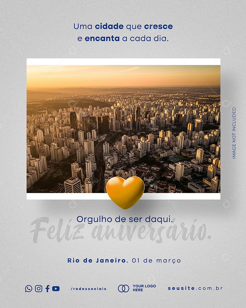 Parabéns Cidade Branco Social Media PSD Editável