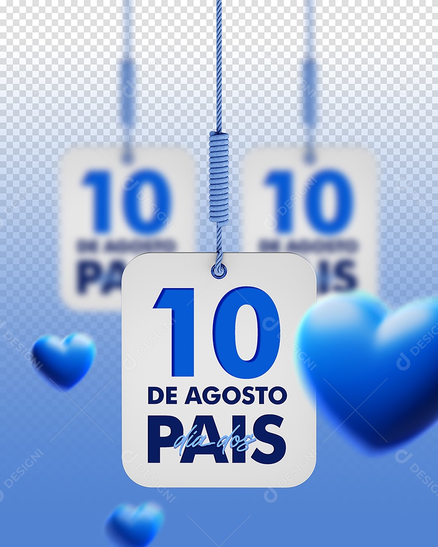 Selo 3D Plaqueta 10 de Agosto Dia dos Pais Branca e Azul para Composição PSD