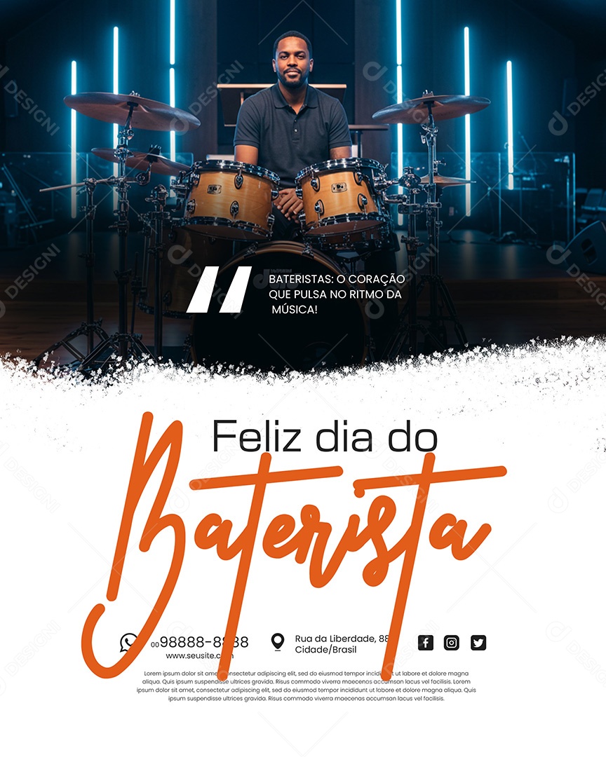 Feliz Dia do Baterista 20 de Setembro Parabéns Social Media PSD Editável