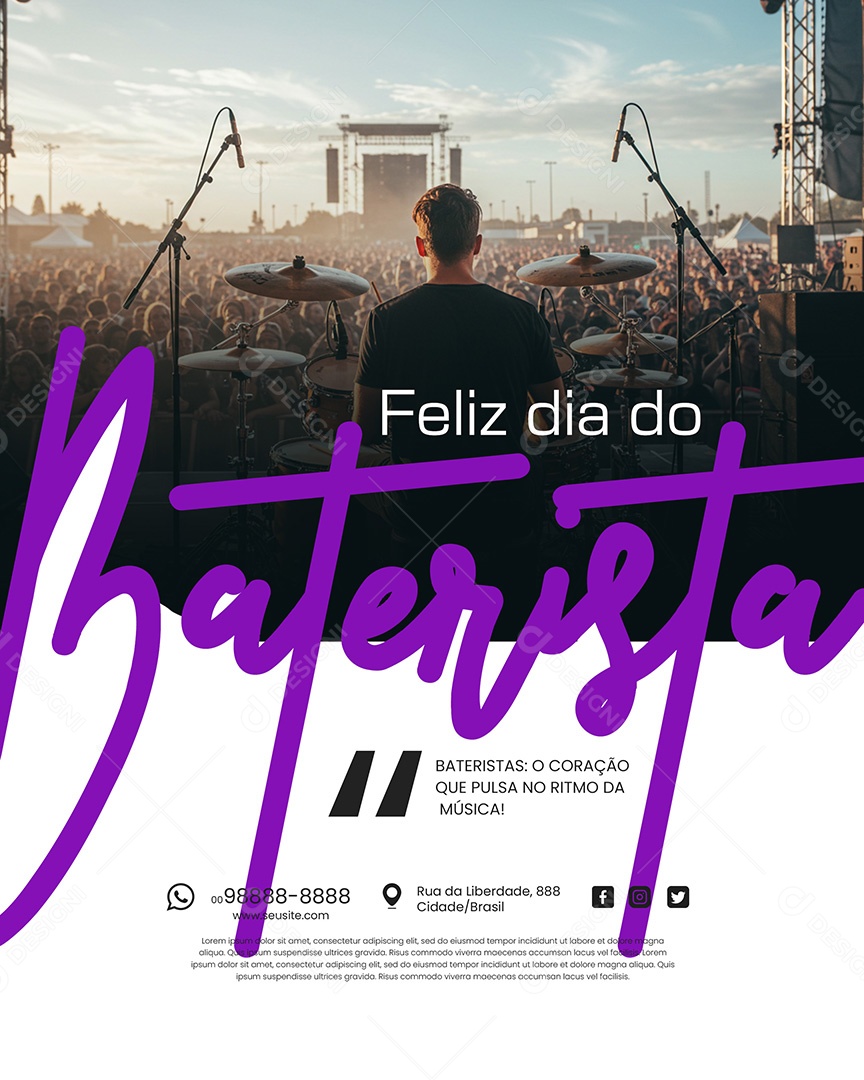 Feliz Dia do Baterista 20 de Setembro Parabéns Social Media PSD Editável