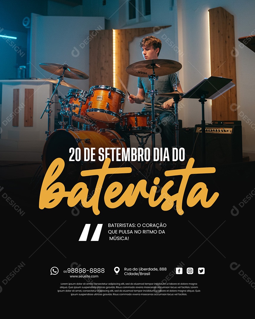 Dia do Baterista 20 de Setembro Parabéns Social Media PSD Editável