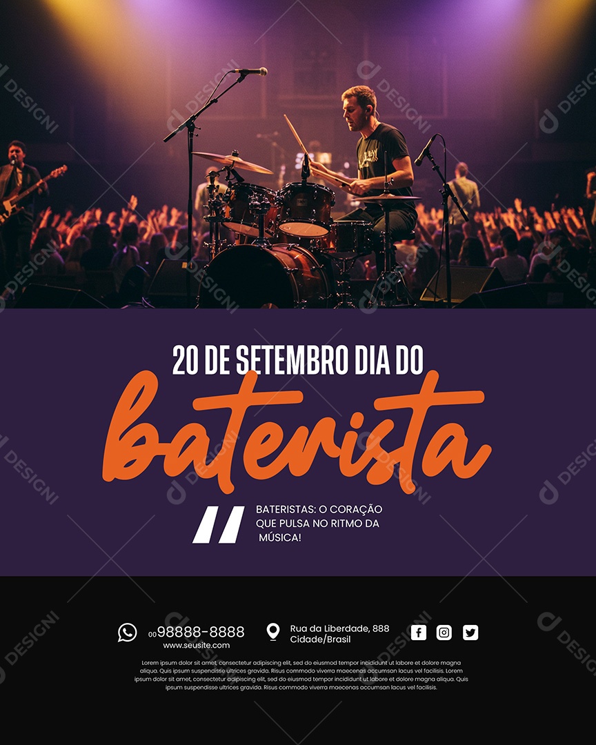 Dia do Baterista 20 de Setembro Parabéns Social Media PSD Editável