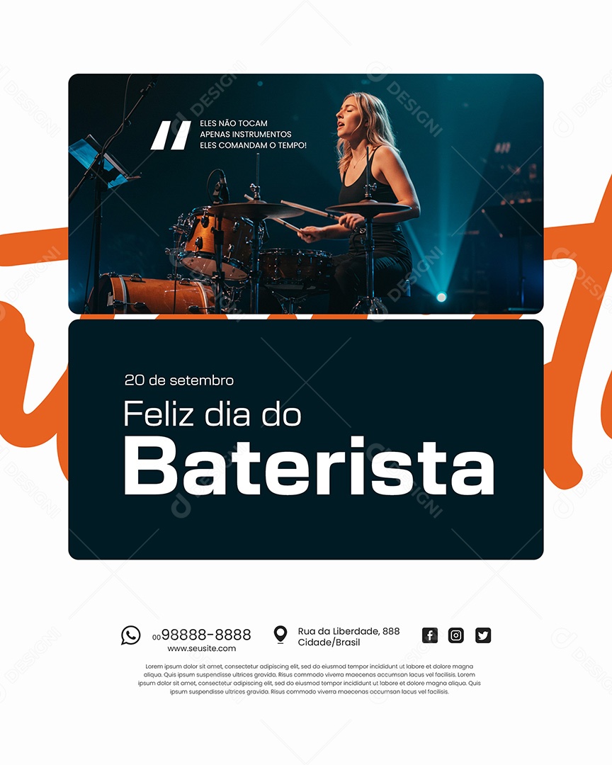 Feliz Dia do Baterista 20 de Setembro Parabéns Social Media PSD Editável