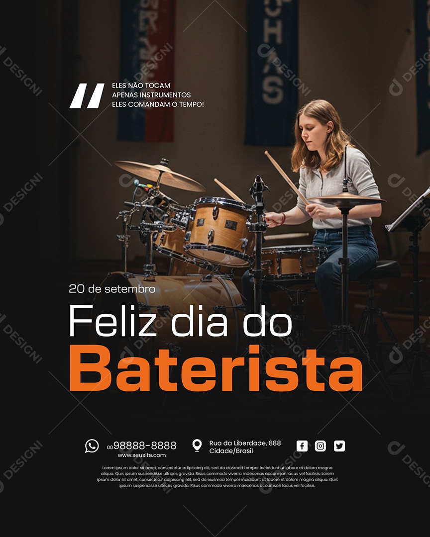 Dia do Baterista 20 de Setembro Parabéns Social Media PSD Editável
