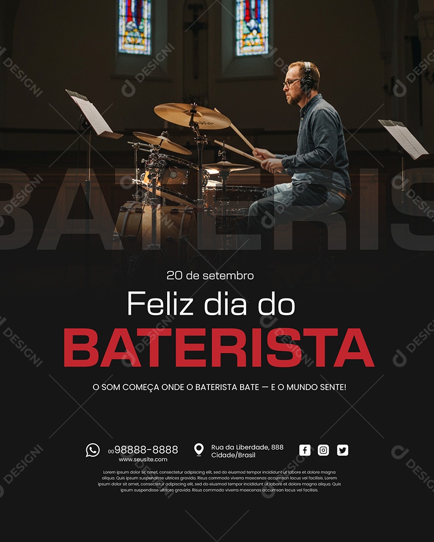 Dia do Baterista 20 de Setembro Parabéns Social Media PSD Editável